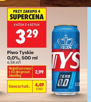 Piwo Tyskie 0,0% 500 ml promocja w Biedronka
