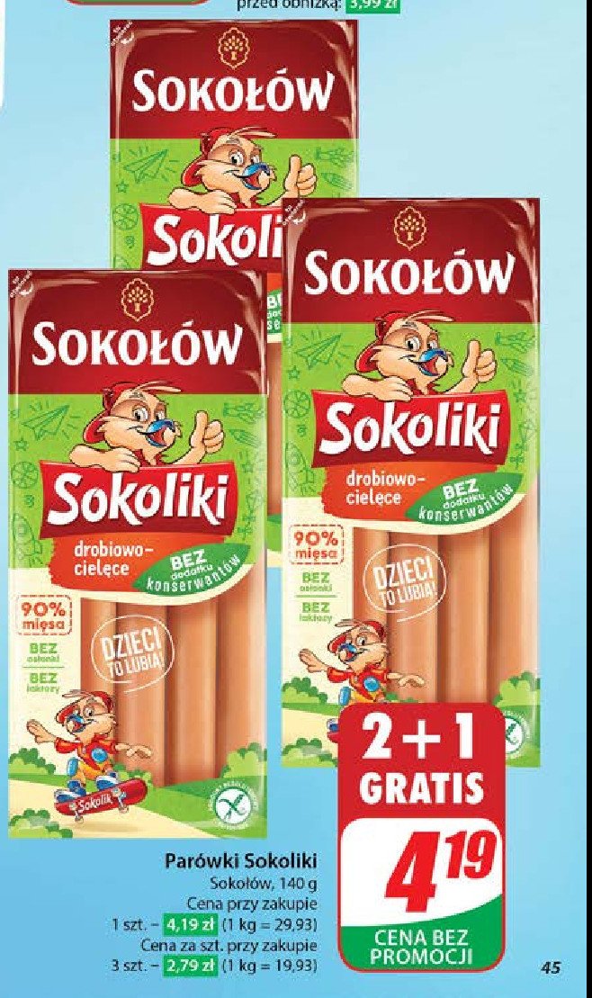 Parówki Sokołów sokoliki promocja w Dino