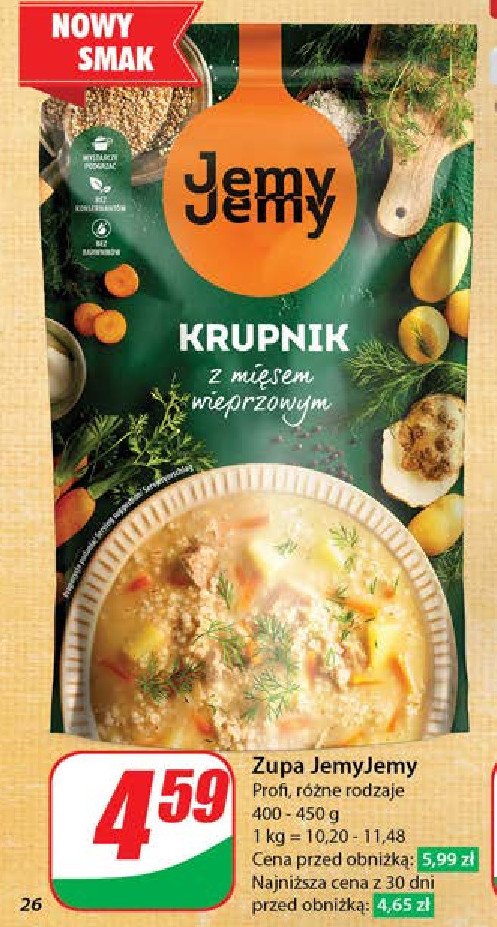 Krupnik z mięsem wieprzowym promocja w Dino