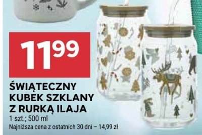 Świąteczny kubek szklany z rurką Ilaja promocja w Stokrotka