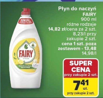 Płyn do naczyń FAIRY 900 ml różne rodzaje promocja w Carrefour Market
