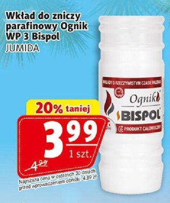 Wkład do zniczy parafinowy Ognik WP-3 Bispol promocja w Prim Market
