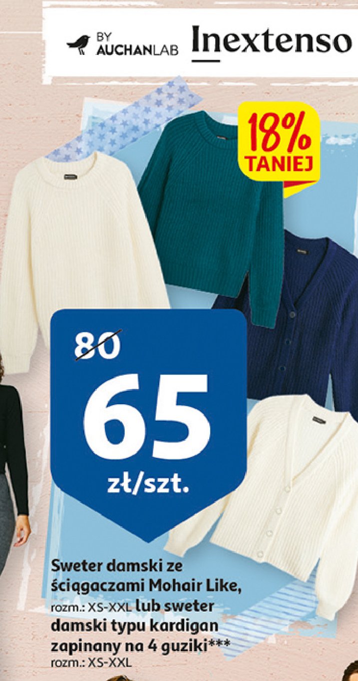 Sweter damski mohair like xs-xxl Auchan inextenso promocja