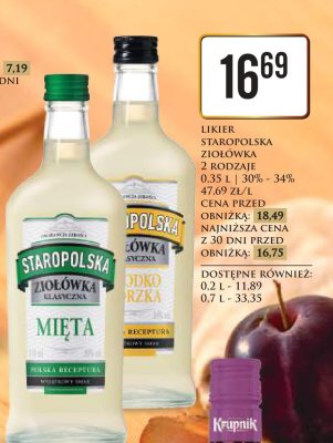 Likier Staropolska Ziołówka Mięta promocja w Dino