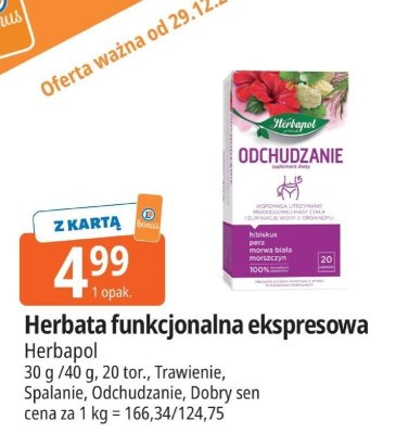Herbata funkcjonalna ekspresowa Herbapol 30g/40g, 20 torebek, Trawienie, Spalanie, Odchudzanie, Dobry sen promocja w Leclerc