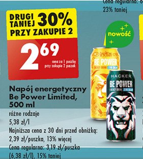 Napój energetyczny zero Be power promocja w Biedronka