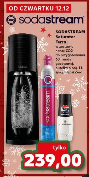 Zestaw: urządzenie sst terra czarny + cylinder cqc + butelka + pepsi max Sodastream promocja