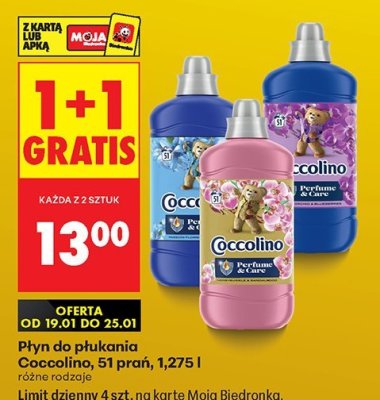 Płyn do płukania Coccolino, 51 prań, 1,275 l, różne rodzaje promocja w Biedronka