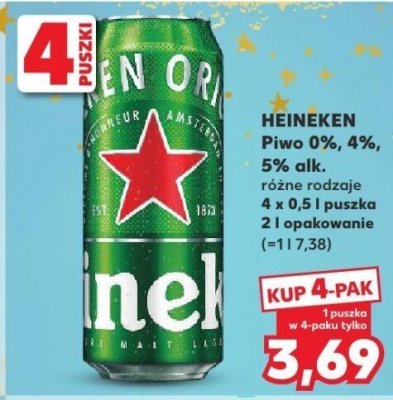 Piwo Heineken 0%, 4%, 5% alk. różne rodzaje promocja w Kaufland