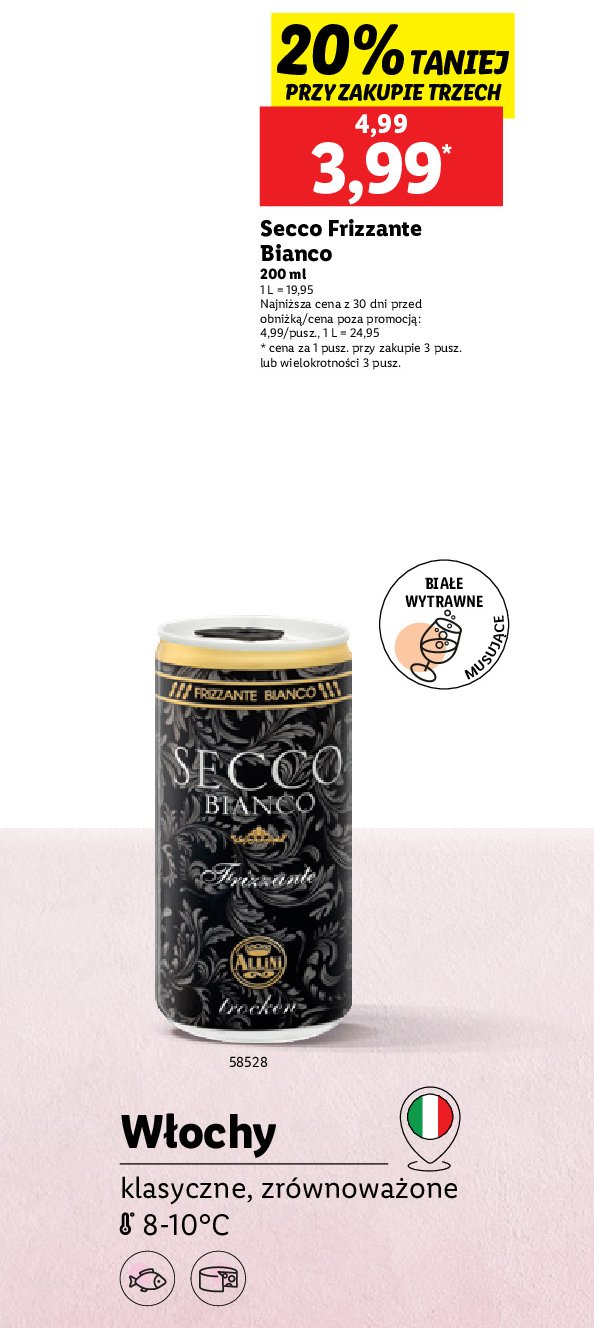 Wino Secco bianco frizzante promocja w Lidl