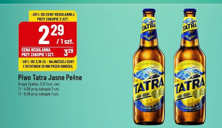 Piwo Tatra jasne pełne promocja