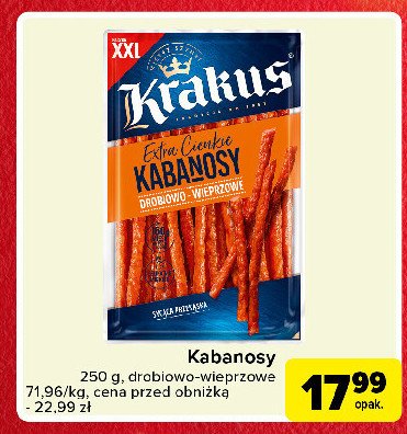 Kabanosy drobiowo-wieprzowe Krakus animex promocja w Carrefour Express