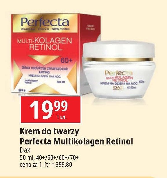 Krem do twarzy 50+ Perfecta multi kolagen retinol promocja w Leclerc