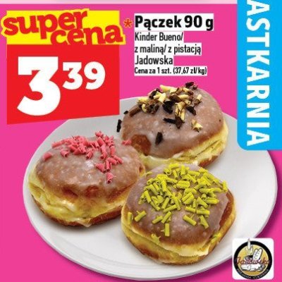 Pączek 90 g Kinder Bueno, z malinką z posypką, Jadowska promocja w TOPAZ