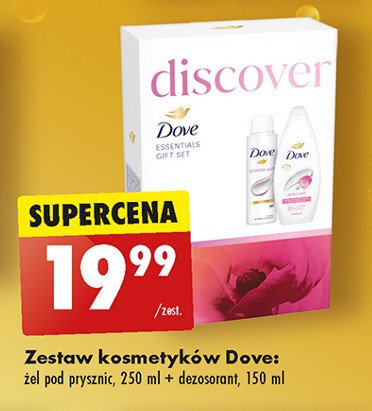 Zestaw w pudełku discover: żel pod prysznic pearl soft 250 ml + dezodorant powder soft 150 ml Dove zestaw promocja