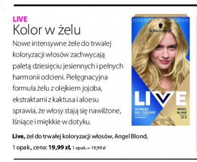 Żel koloryzujący 10.0 angel blond Schwarzkopf live intense gel colour promocja