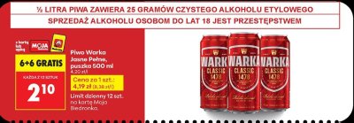 Piwo Warka jasne pełne promocja w Biedronka