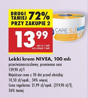 Krem do twarzy lekki przeciwzmarszczkowy Nivea creme care promocja