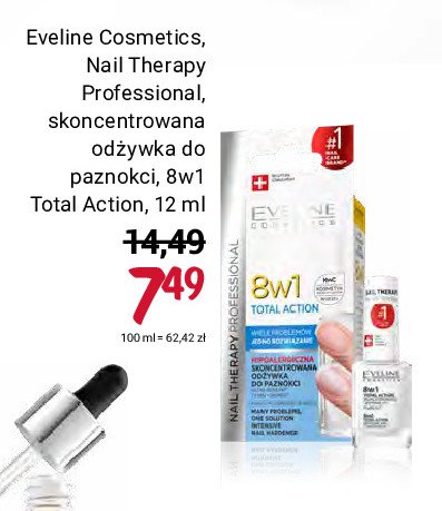 Skoncentrowana odżywka do paznokci 8w1 total action wiele problemów jedno rozwiązanie Eveline nail therapy professional promocja