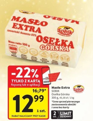 Masło Extra Osełka Górska SOBIK promocja w Intermarche