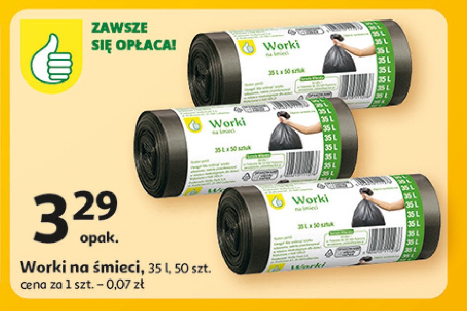 Worki na śmieci 35 l Podniesiony kciuk promocja w Auchan