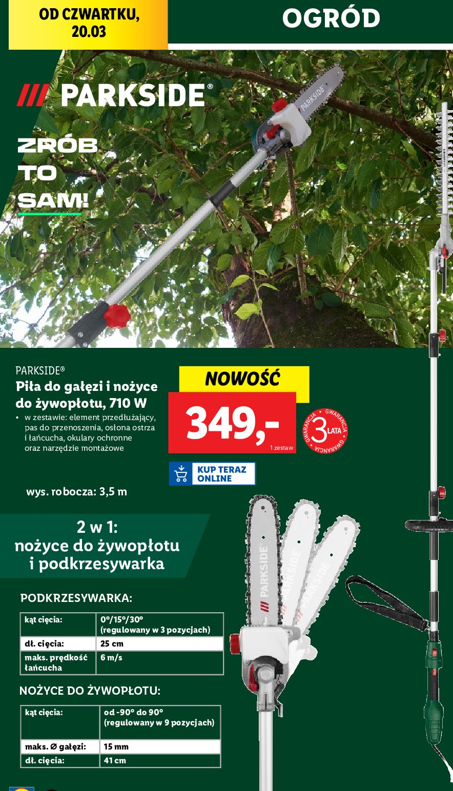 Piła do gałęzi i nożyce do żywopołotu 710w Parkside promocja w Lidl