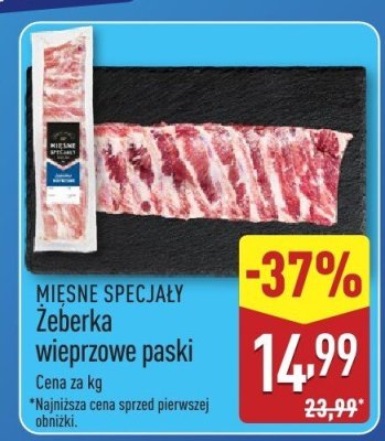 Mięso żeberka wieprzowe paski promocja w Aldi