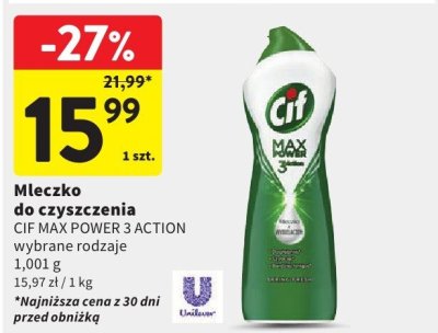 Mleczko do czyszczenia CIF MAX POWER 3 ACTION wybrane rodzaje 1,001 g promocja w Intermarche