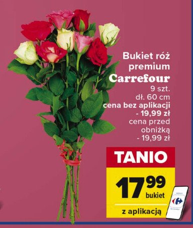 Bukiet róż premium kolor chłodny Carrefour promocja
