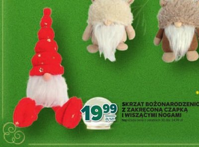 Skrzat bożonarodzeniowy z akrceconą czapką i wisząnymi nogami 48 cm promocja w Stokrotka