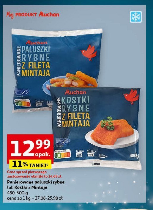 Kostki rybne z fileta mintaja Auchan różnorodne (logo czerwone) promocja