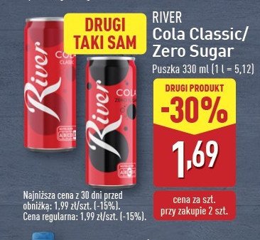 Napój cola zero River promocja w Aldi