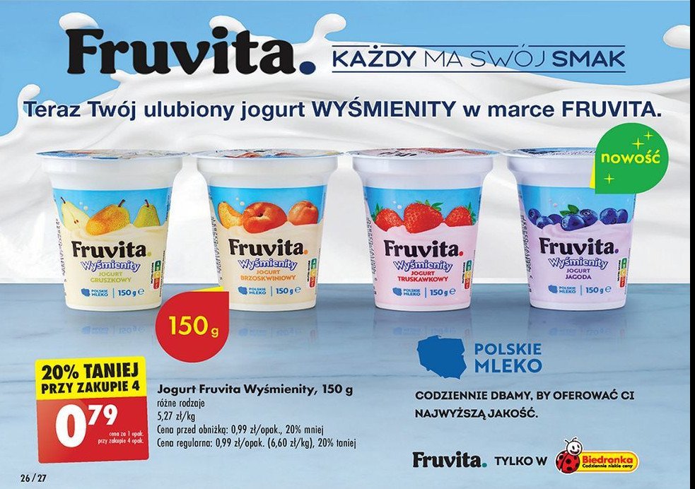 Jogurt jagoda Fruvita wyśmienity promocja w Biedronka