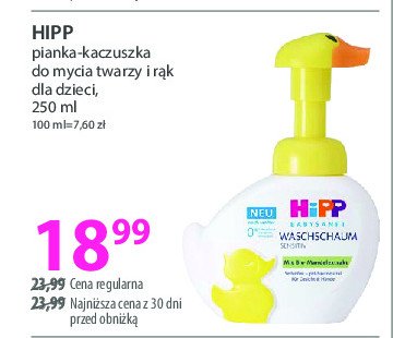 Pianka do mycia twarzy i rąk kaczuszka Hipp babysanft promocja w Hebe