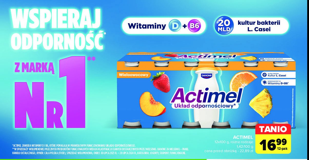 Jogurt wieloowocowy Danone actimel promocja w Carrefour Market