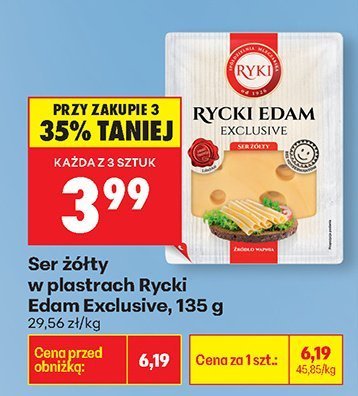 Ser żółty w plastrach Rycki Edam Exclusive promocja w Biedronka