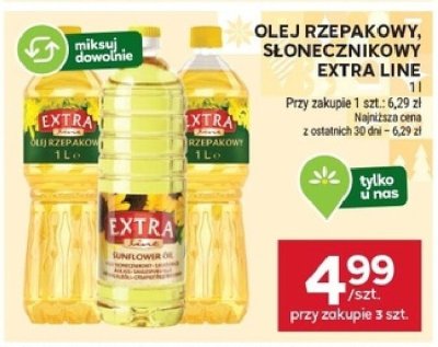 Olej rzepakowy, słonecznikowy Extra Line 1 L promocja w Stokrotka