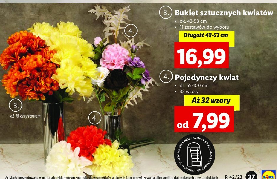Bukiet sztucznych kwiatów 42-53 cm promocja w Carrefour