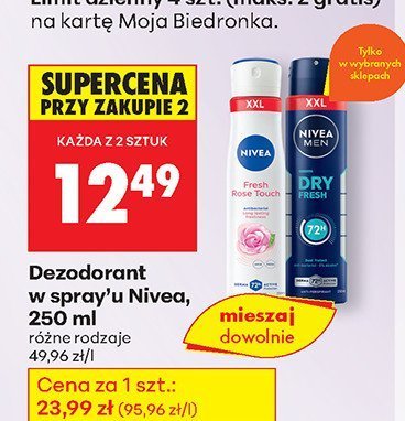 Dezodorant w spray'u Nivea, 250 ml (różne rodzaje) promocja w Biedronka