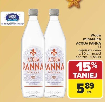 Woda mineralna ACQUA PANNA 1l promocja w Carrefour