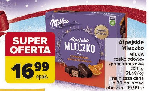 Czekoladki czekoladowo-pomarańczowe Milka alpejskie mleczko promocja w Carrefour