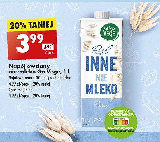 Napój roślinny nie-mleko owies Govege promocja