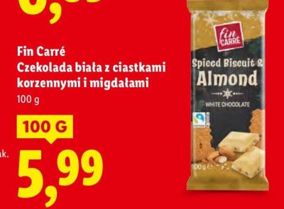 Czekolada biała z ciastkami korzennymi i migdałami promocja w Lidl