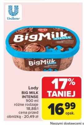 Lody z sosem czekoladowym i kawałkami czekolady Algida big milk promocja