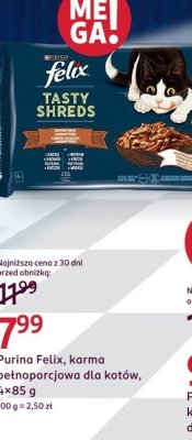 Karma Felix pełnoporcjowa dla kotów, 4×85 g promocja w Rossmann