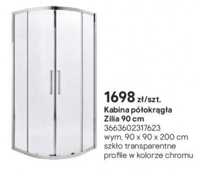 Kabina półokrągła Zilia 90 cm promocja w Castorama