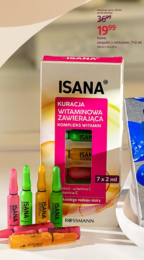 Ampułki z retinolem witaminą c i witaminą e Isana vitamin booster promocja w Rossmann