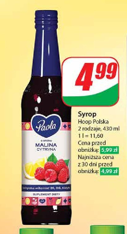 Syrop malina z cytryną Paola promocja w Dino