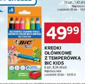 Kredki ołówkowe + temperówka Bic kids promocja w Stokrotka