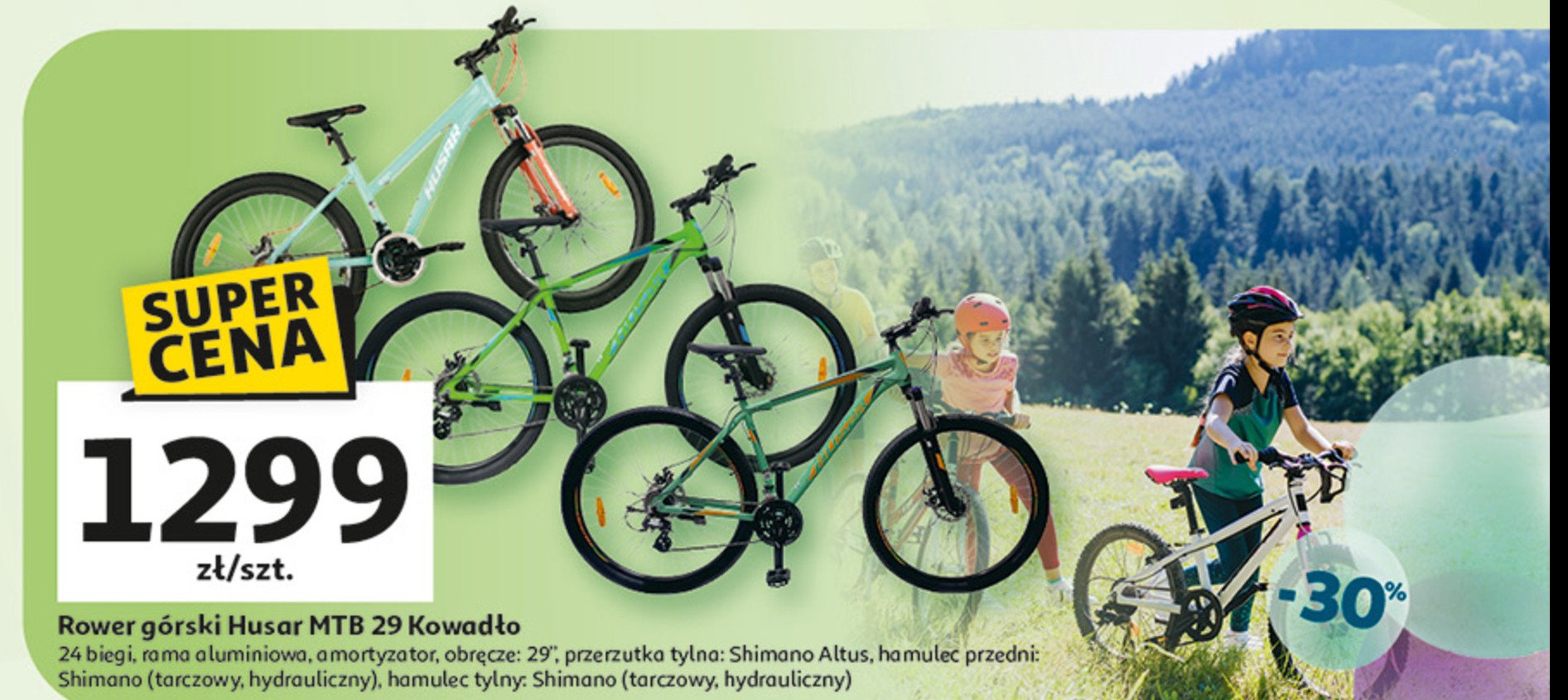 Rower górski mtb 29" kowadło rama 19" 27 biegów Husar promocja w Auchan
